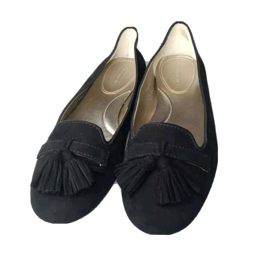 Coach Deedra Black Suede Flats Shoes Women's Size 7 B Light Weight